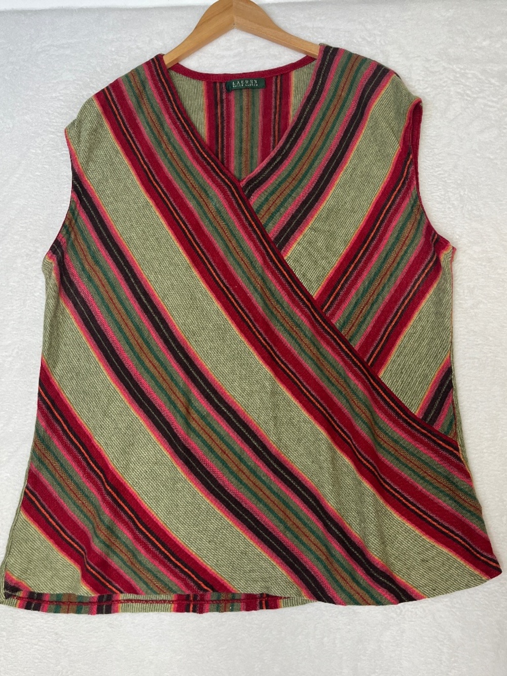 Ralph Lauren Striped Southwestern 100% Linen Wrap Sweater Top Boho Artsy sz XL